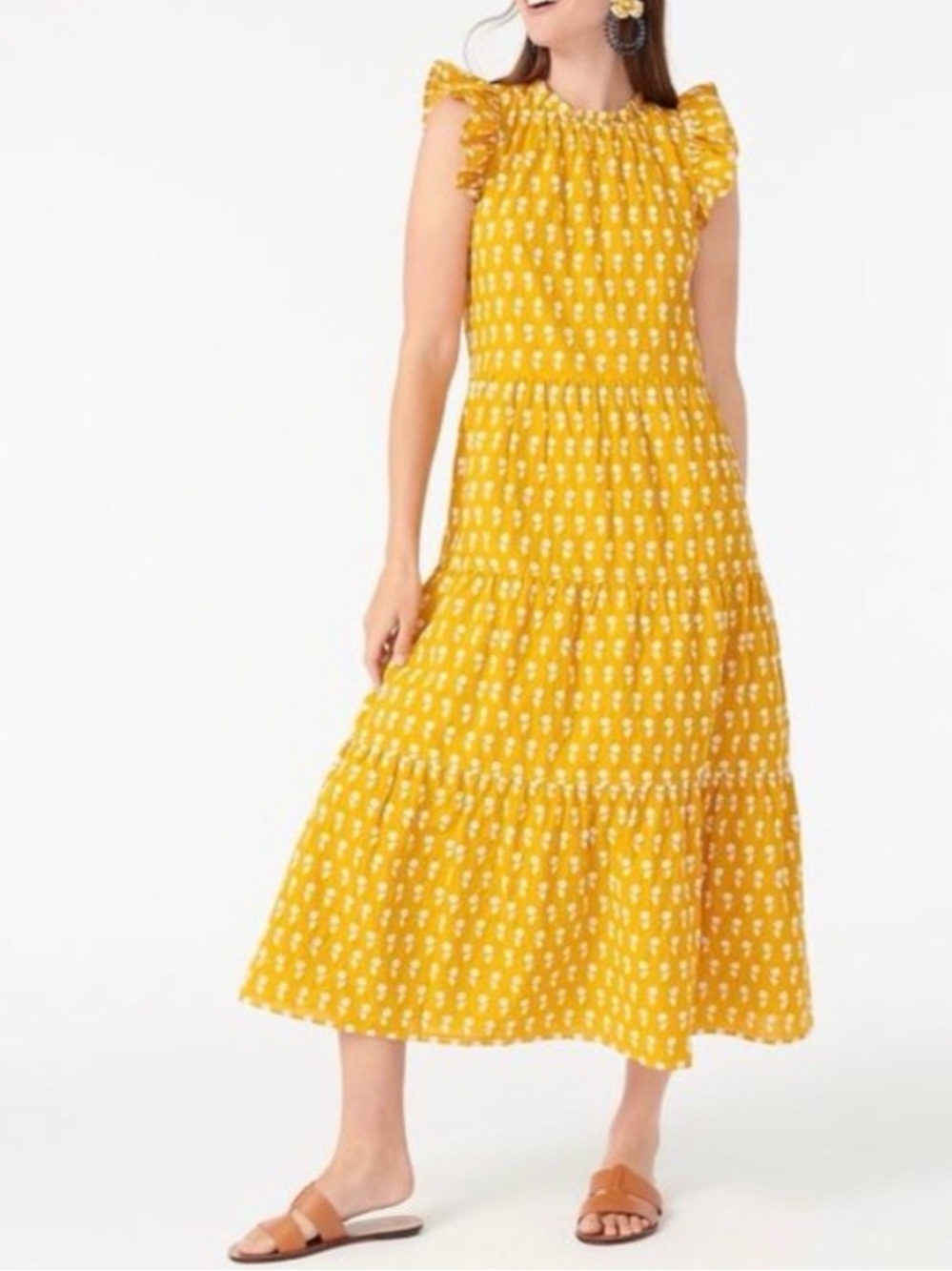 J. Crew Floral sunflower flutter-Sleeve cotton voile Maxi sun Dress large